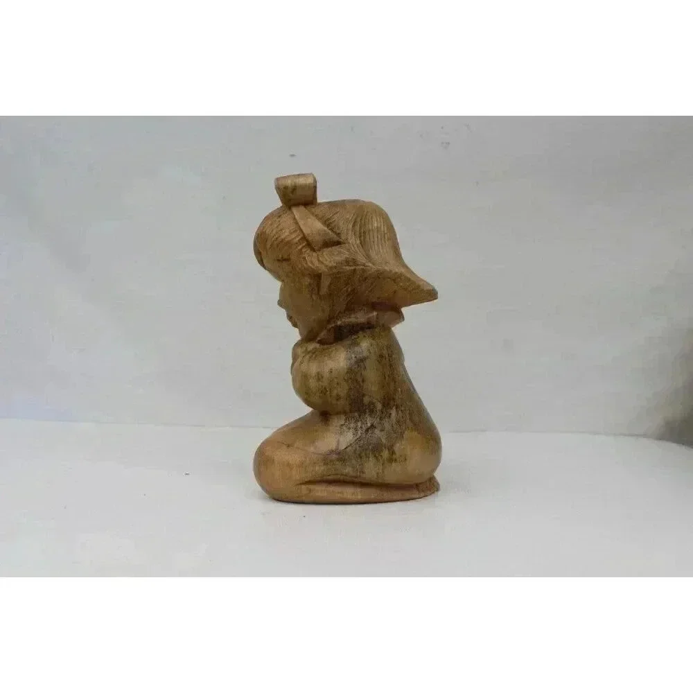 Vintage Hand Carved Wooden Praying Girl Figurine 9
